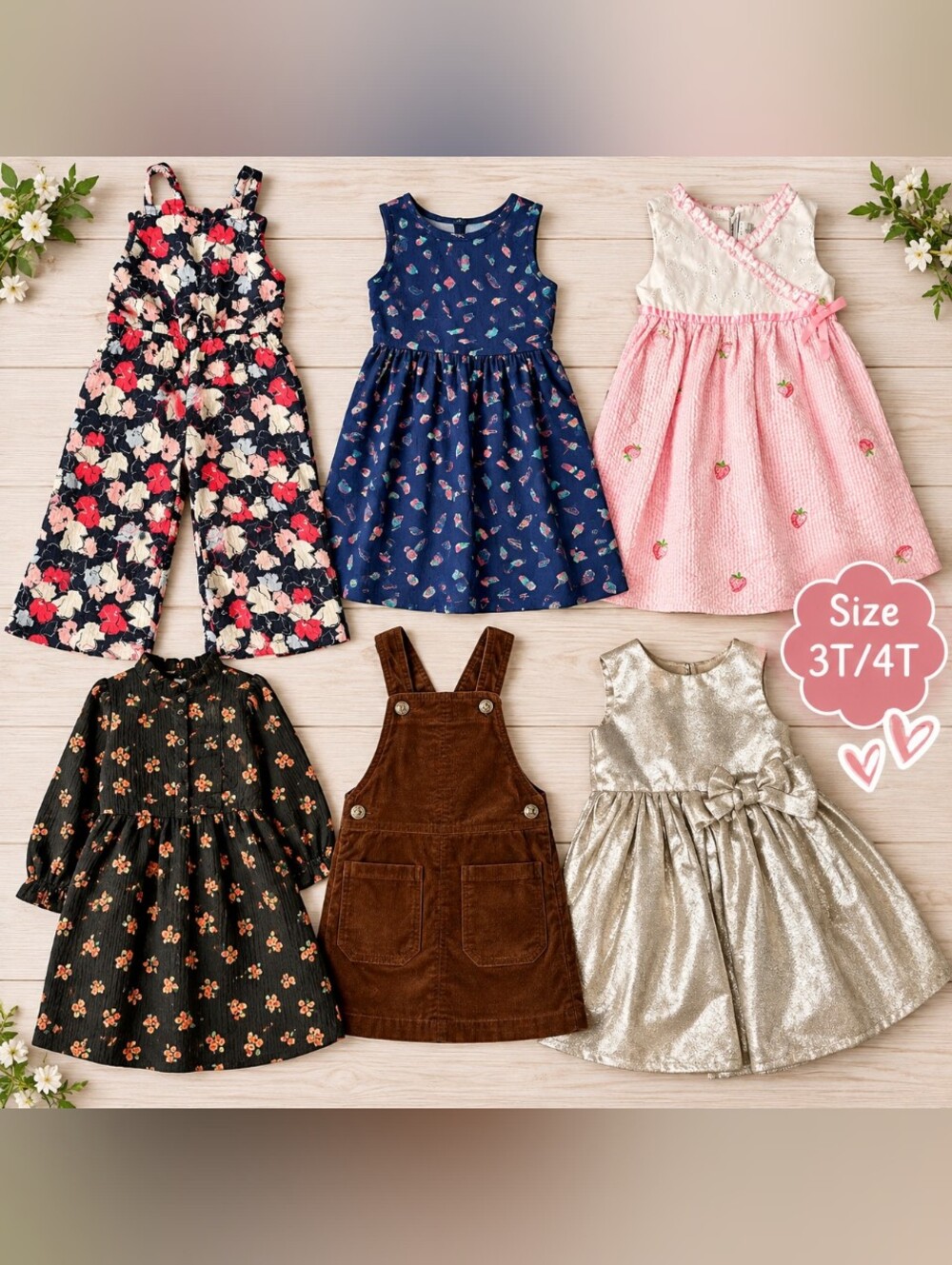 Kids Floral and Metallic Dress Bundle - Pink, Navy, Black, Brown, Silver